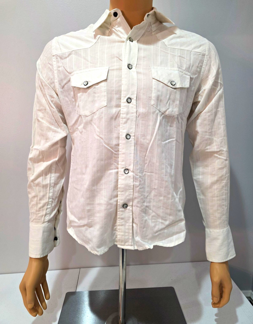 Utility Mens Small Western Shirt White Pearl Snap Long Sleeve Cowboy